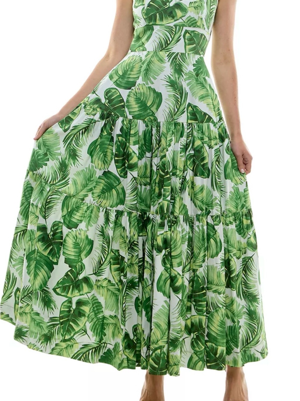 Taylor Green Leaf Print Maxi Dress